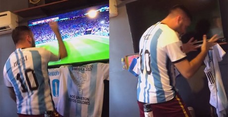 Aficionado rompe televisión al celebrar gol de Messi