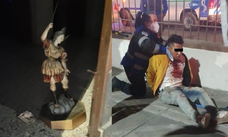 Ladrón de iglesia es herido por figura San Miguel Arcángel
