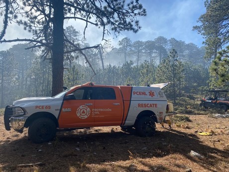 Combate Protección Civil incendio en Sierra de Galeana