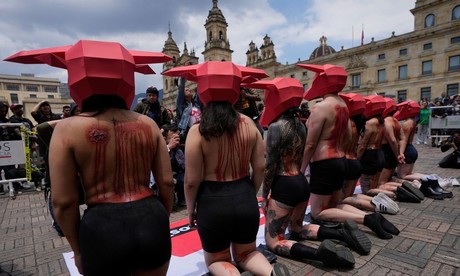 Colombianos se 'visten' de toros y piden prohibir corridas