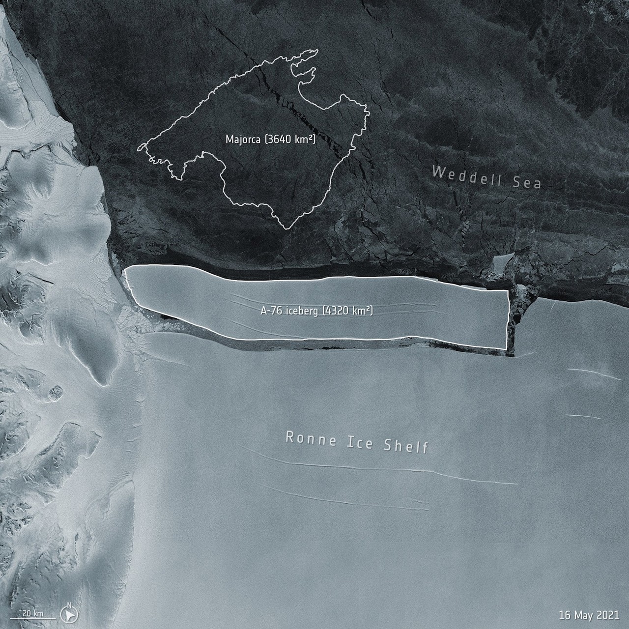 El iceberg más grande del mundo se desprende de la Antártida y así se ve desde el espacio
