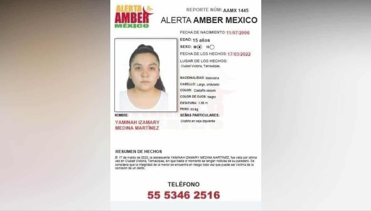 Buscan en Tamaulipas a Yaminah Izamari de 15 años