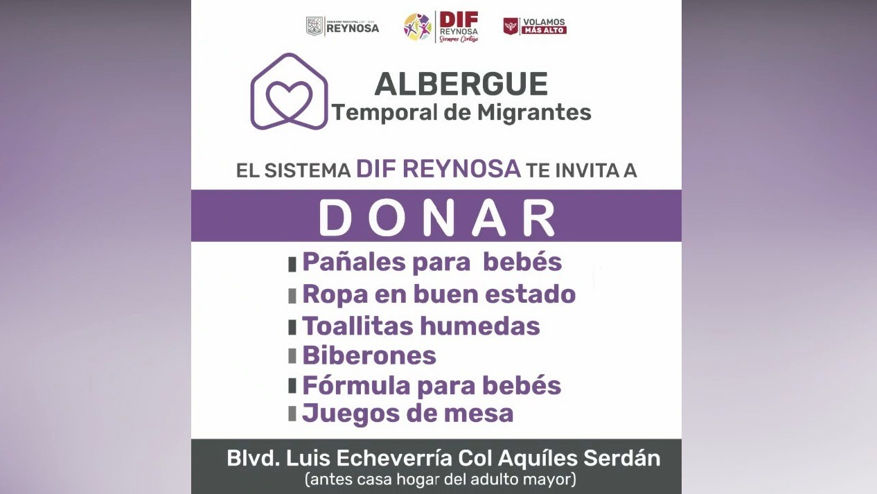 DIF Reynosa pide donativos para atender a refugiados