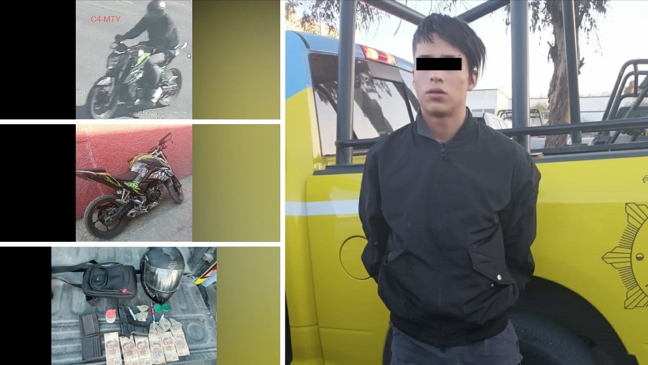 Detienen a motociclista con arma y droga; investigan robo