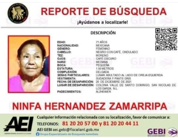 Piden ayuda para localizar a abuelita en San Nicolás