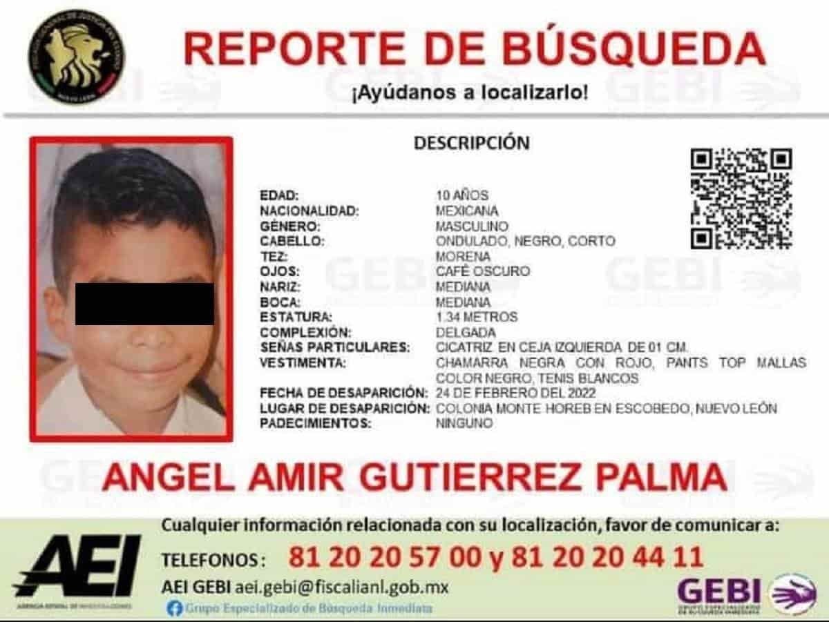 Buscan a niño de 10 años desaparecido en Escobedo