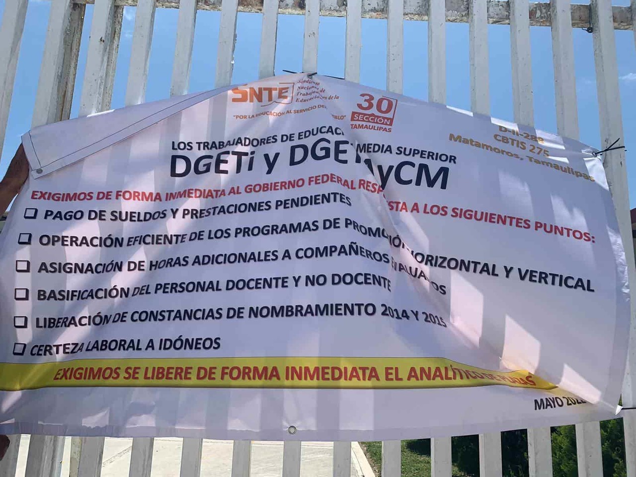 Bajo protesta trabajan maestros de los CBTIS, CBTA y CETMAR en Matamoros
