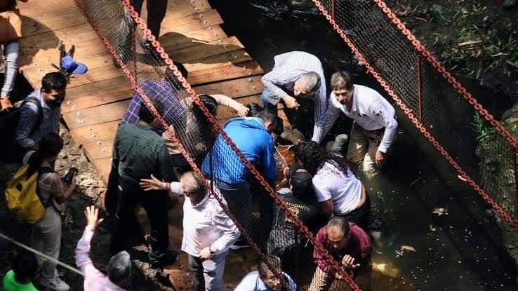 Cesan a 4 funcionarios por colapso de puente colgante en Cuernavaca