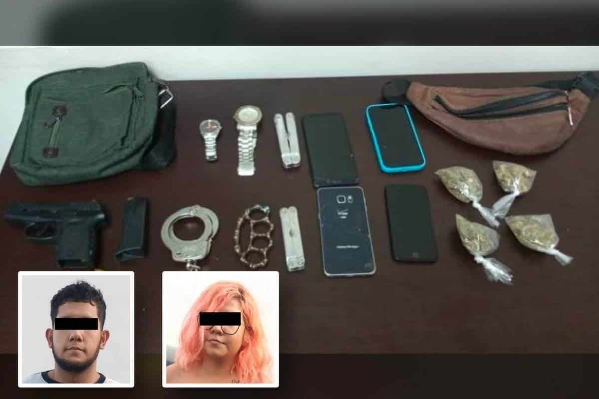 Policías detienen a joven pareja con armas de fuego, cartuchos y droga
