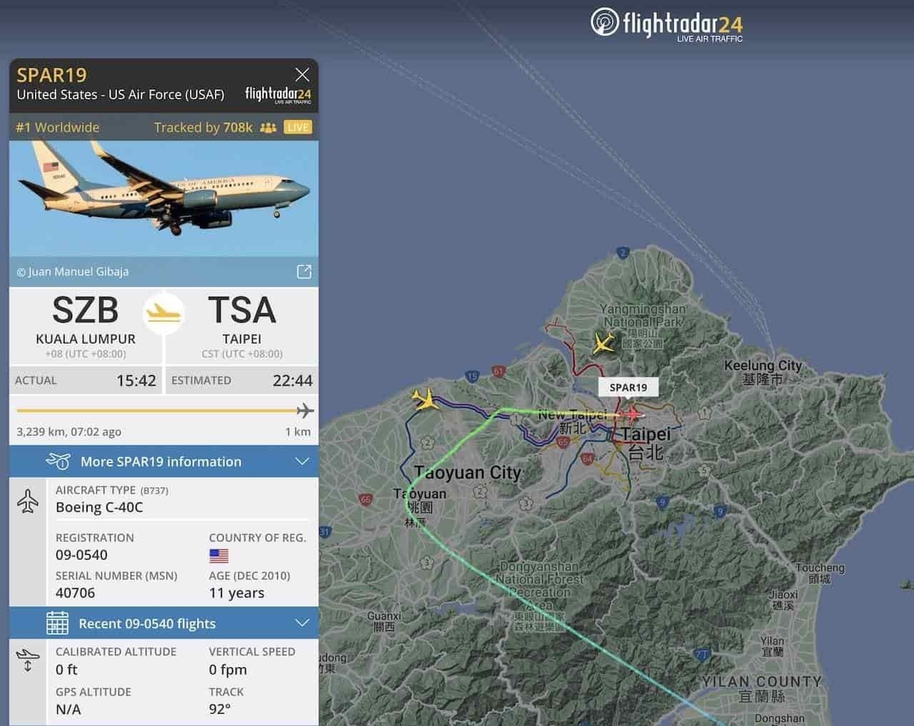Avión de Pelosi a Taiwán bate récords en sitio web que rastrea vuelos  