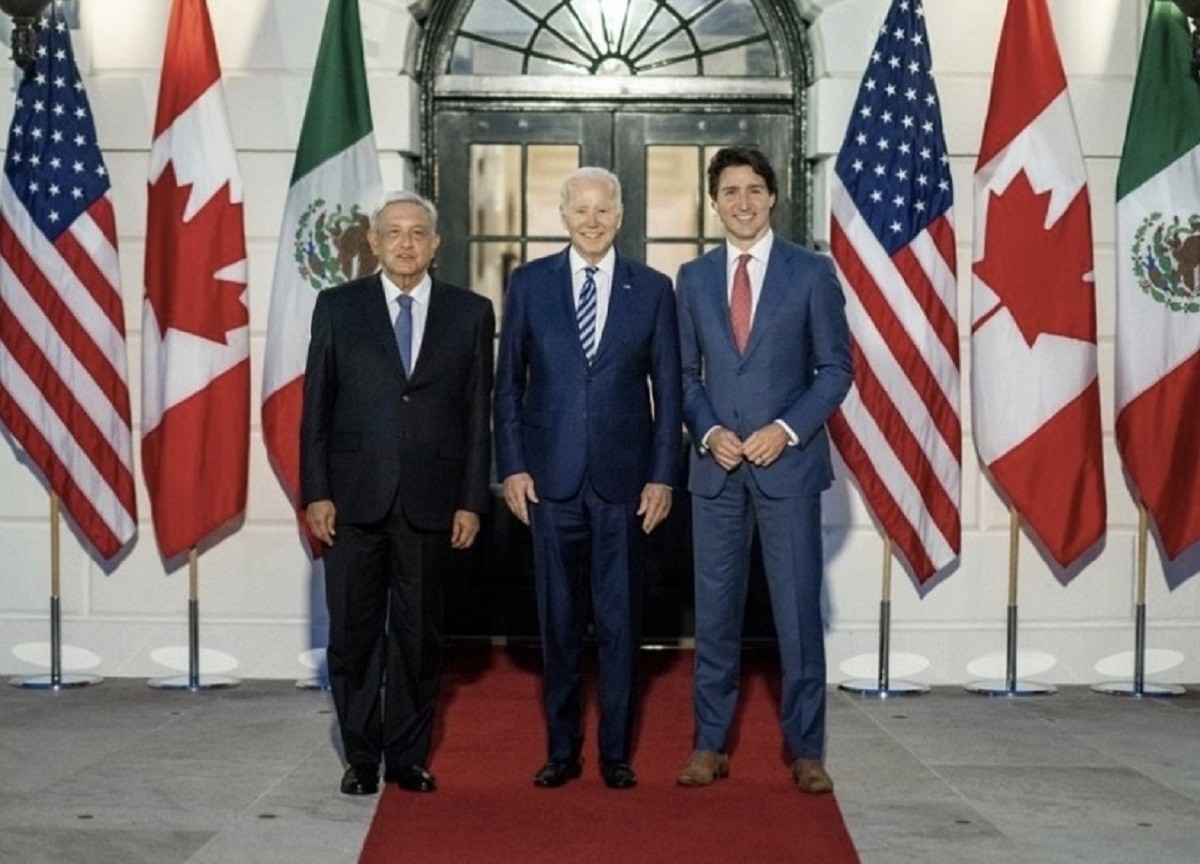 El presidente de México, Andrés Manuel López Obrador, el presidente de Estados Unidos, Joe Biden, y el primer ministro de Canadá, Justin Trudeau, participarán en la Cumbre de Líderes de América del Norte en México. Foto: Billie Parker Noticias