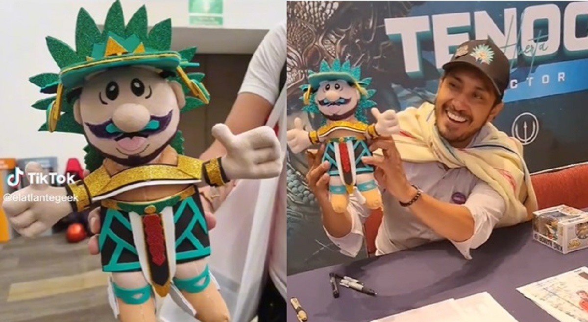 El actor Tenoch Huerta recibió un muñeco del Dr. Simi vestido como 'Namor'. Foto: TikTok elatlantegeek