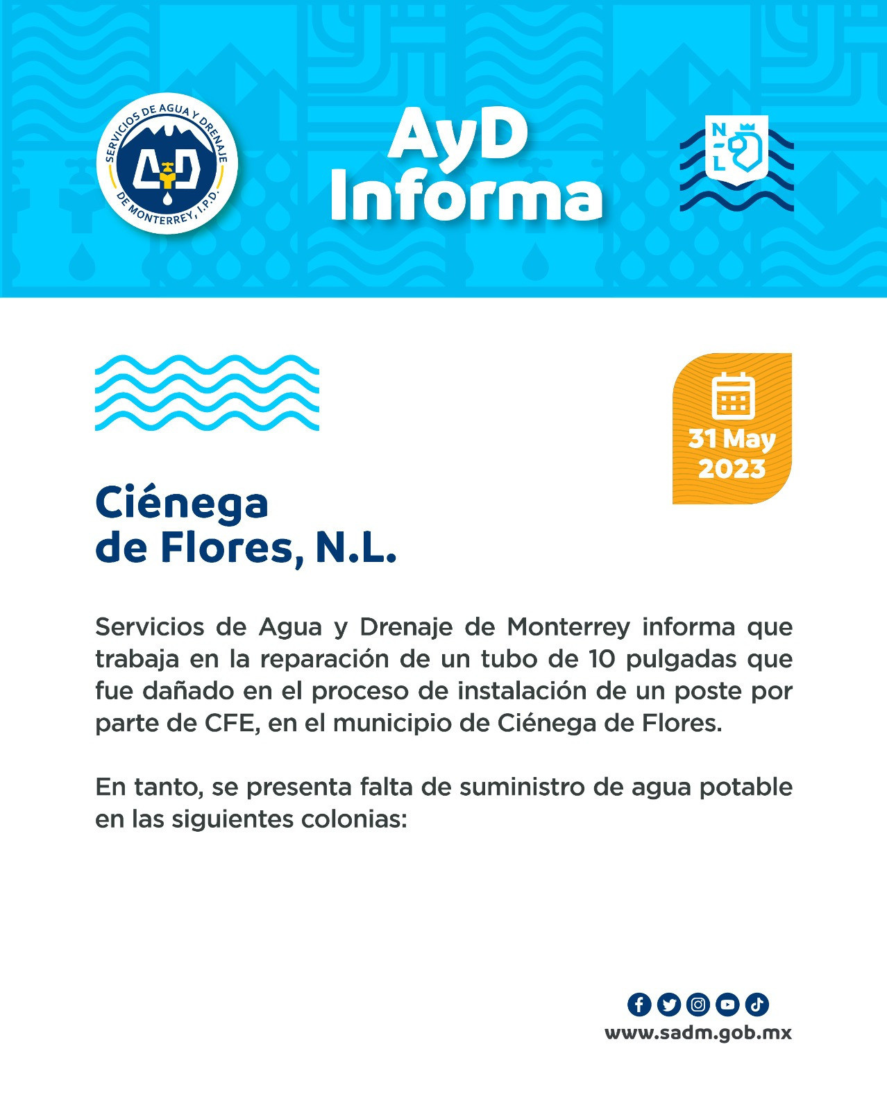 Suspenden Servicio De Agua En 12 Colonias De Ciénega De Flores Posta Nuevo León 0604