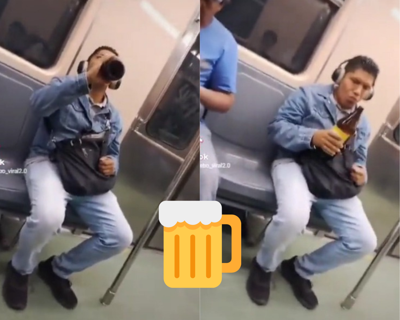 Hombre es captado tomando una caguama en el Metro de la CDMX. Foto: Captura de pantalla