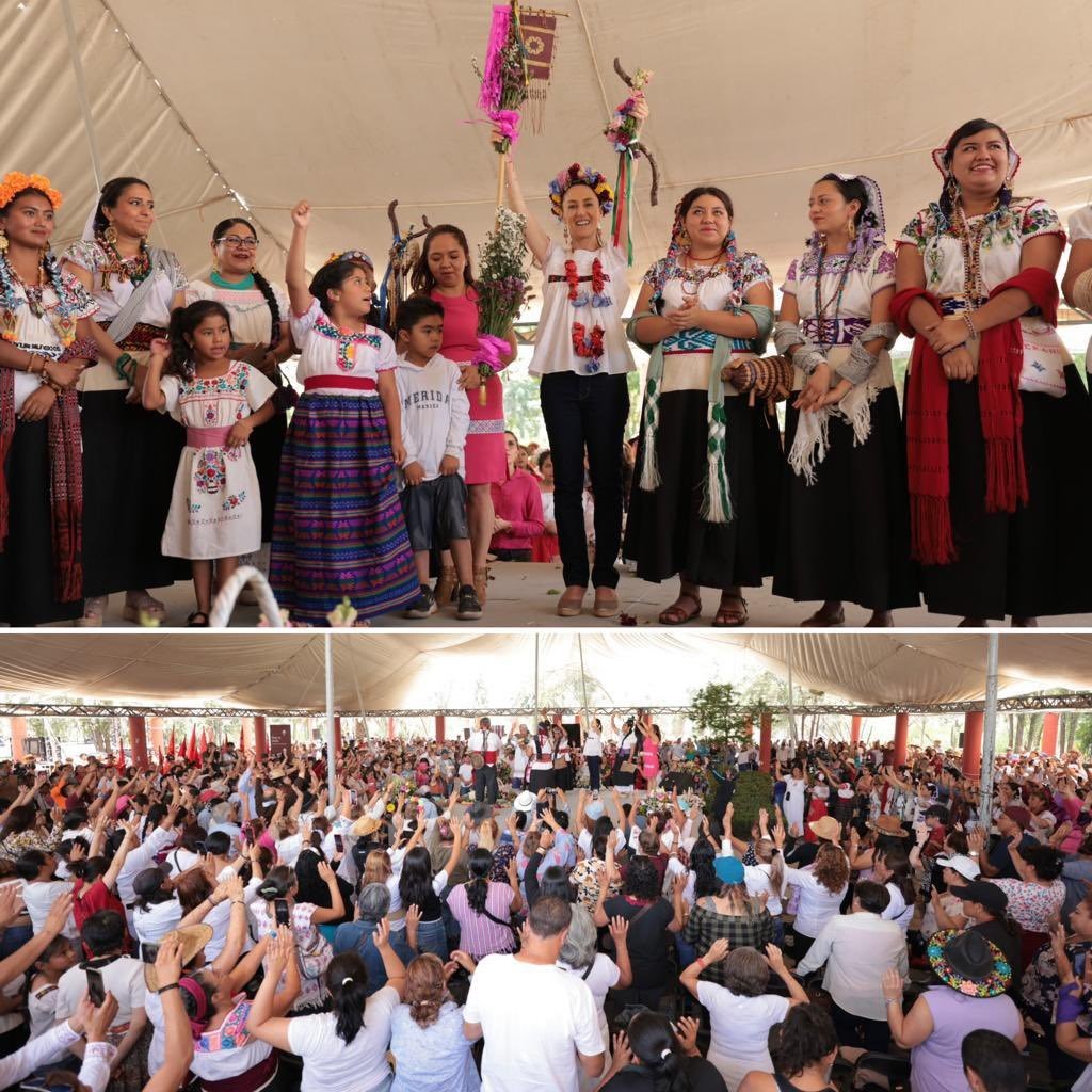 Claudia Sheinbaum recibe bastón de mando en Xochimilco. Foto: @Claudiashein