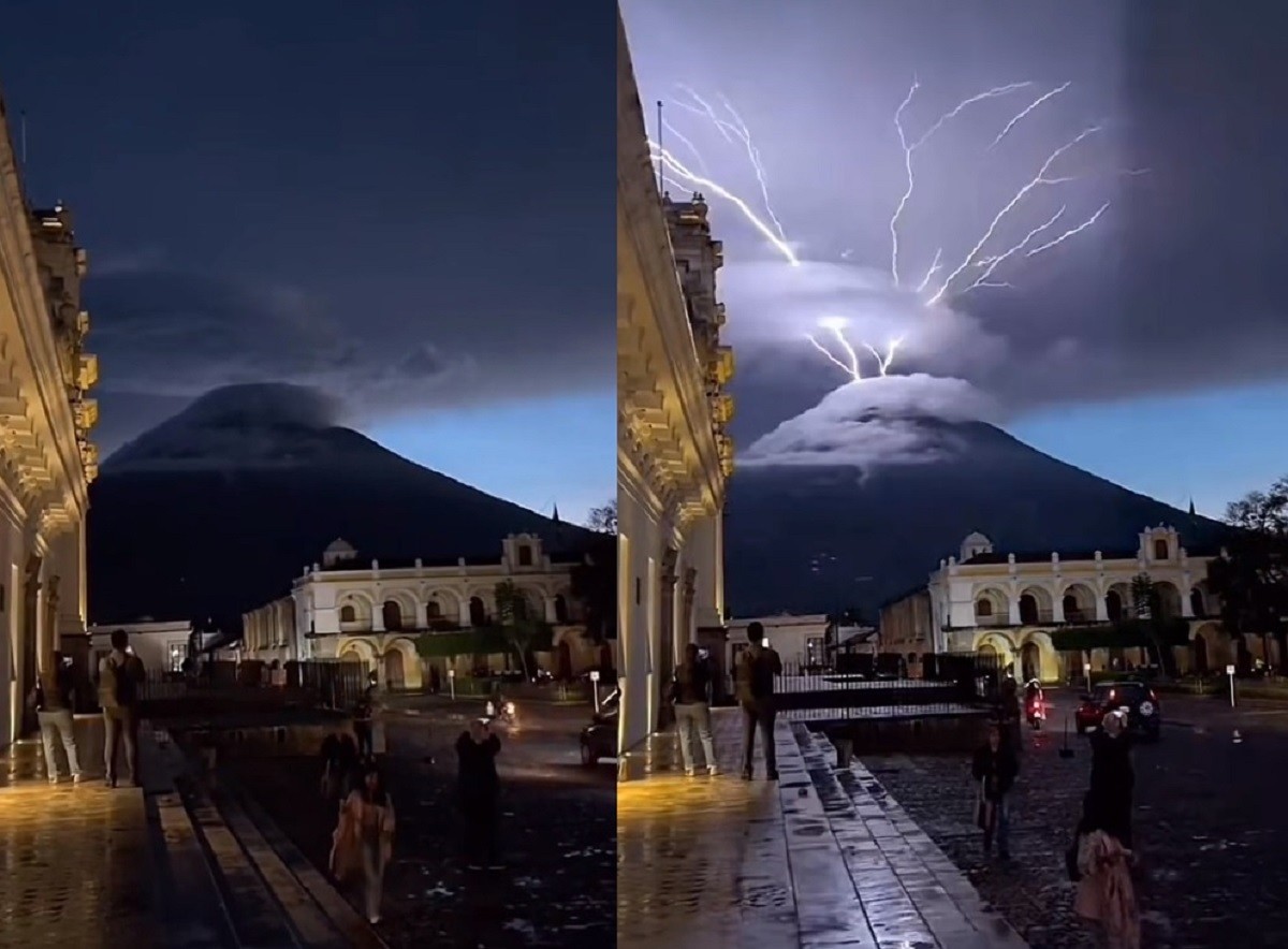 Una tormenta eléctrica sobre el volcán de Agua dio un gran espectáculo de la naturaleza en Guatemala. Foto: TikTok juanchocris.3