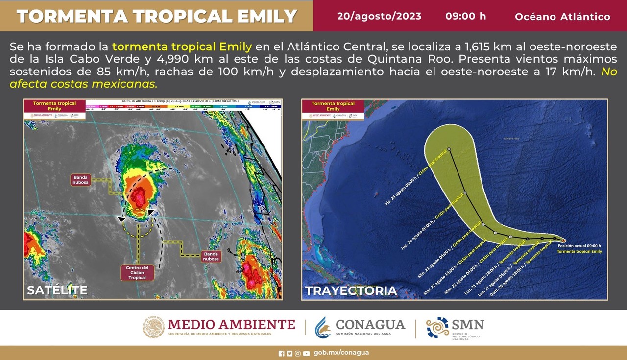 Se forma la tormenta tropical Emily en el Océano Atlántico