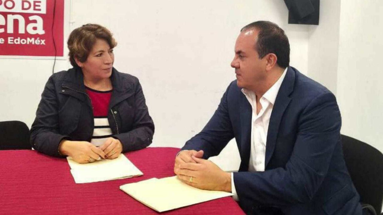 Delfina Gómez, gobernadora electa del Estado de México, se reunió con el mandatario de Morelos, Cuauhtémoc Blanco para tratar temas de seguridad y problemas que tienen en común como entidades vecinas. Foto: Cortesía