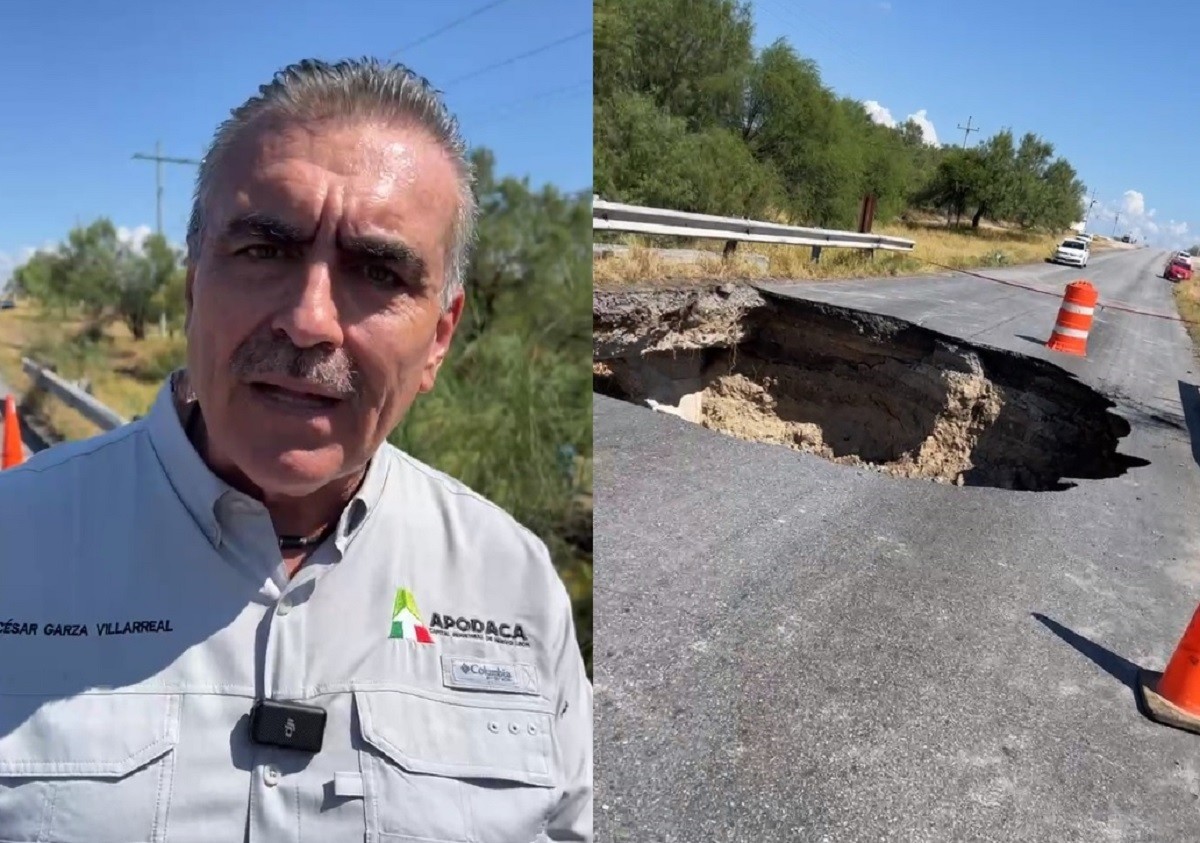 El alcalde de Apodaca, César Garza Villarreal, anuncia cambios en la operación de la ruta A3 'Contigo' luego que se formara un socavón en el municipio de Zuazua. Foto: Facebook César Garza Villarreal