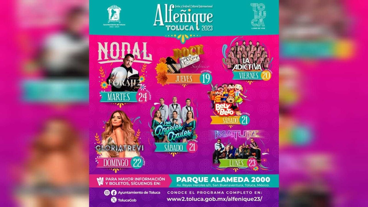 Este 19 de octubre inician los conciertos en el Festival del Alfeñique 2023 en Toluca, no habrá venta de alcohol, informó el alcalde. Foto: Ayto. de Toluca