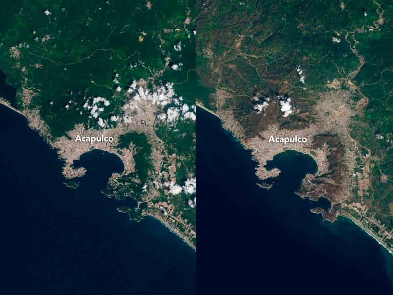 Revela NASA fotos del antes y después de Acapulco tras paso del huracán Otis