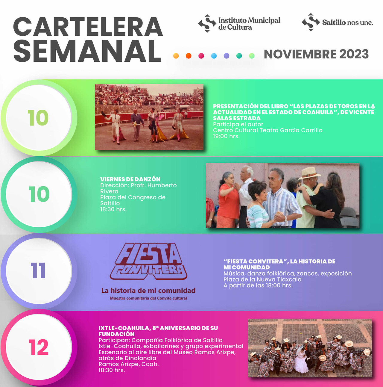 Cartelera Semanal. Foto tomada de Gobierno Municipal de Saltillo.