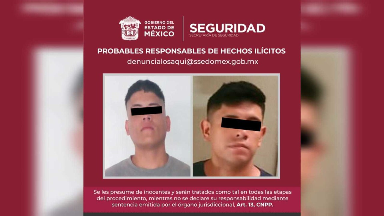Sergio “N” y José 'N' son acusados de robo de vehículo en Nezahualcóyotl. Foto: Sria. de Seguridad Pública de Edomex