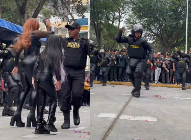 Policías peruanos celebran su aniversario bailando cumbia. Foto. Captura