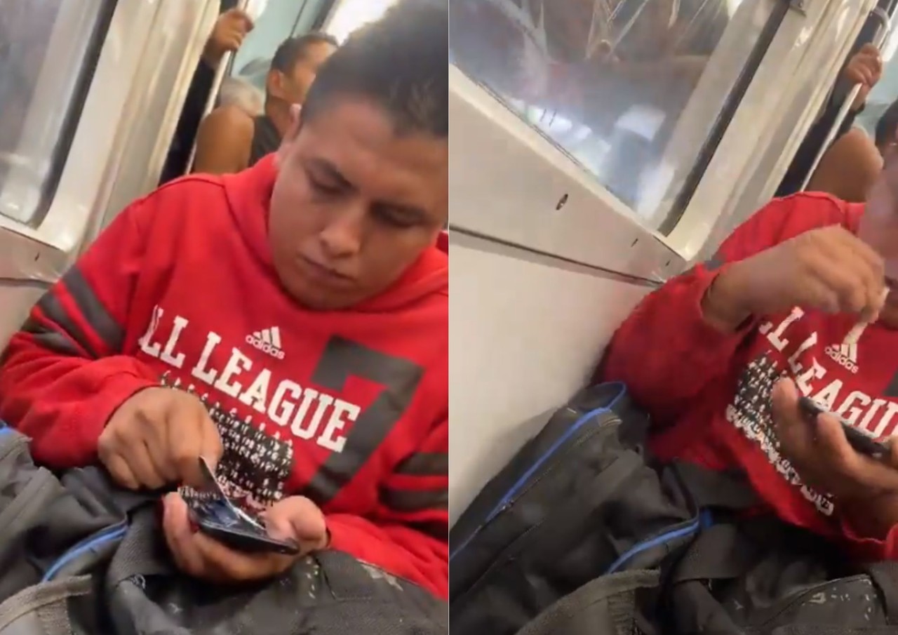 Captan a hombre consumiendo droga en el Metro de la CDMX Foto: Especial