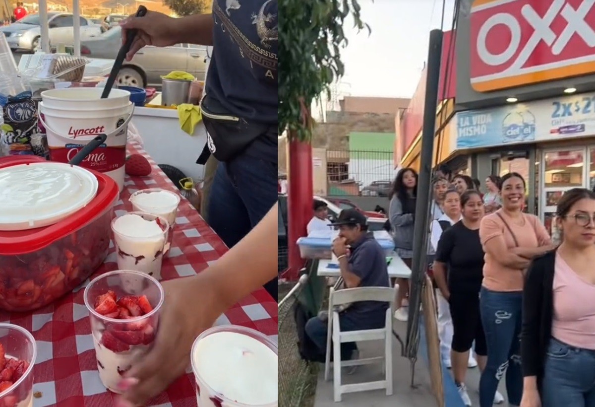 Presume mujer récord de vender fresas con crema; hacen fila de hasta dos horas
