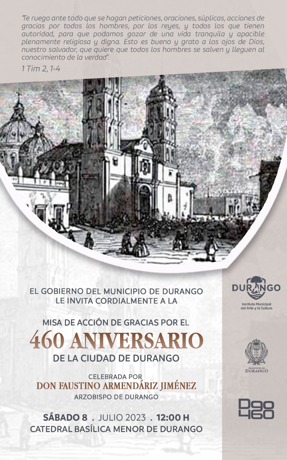 Misa de Acción de gracias en la Catedral de Durango. 460 aniversario