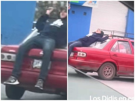 ¿Cómo son los taxis en Monterrey? Captan a joven sobre cajuela de auto (VIDEO)