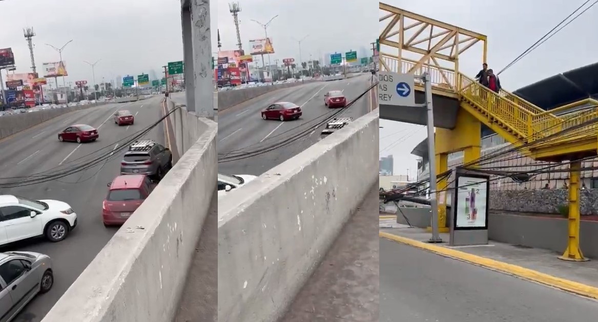 Accidente de un camión urbano que derribó un poste y cableado en la Avenida Gonzalitos y Fleteros en Monterrey  generó un gran caos vial en la zona. Foto. Captura de Imagen