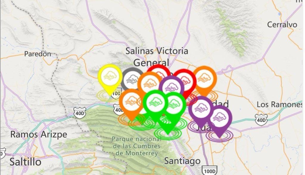 Las estaciones que reportaron calidad del aire extremadamente mala, fueron la de Cadereyta y la de Juárez. Foto: SIMA.