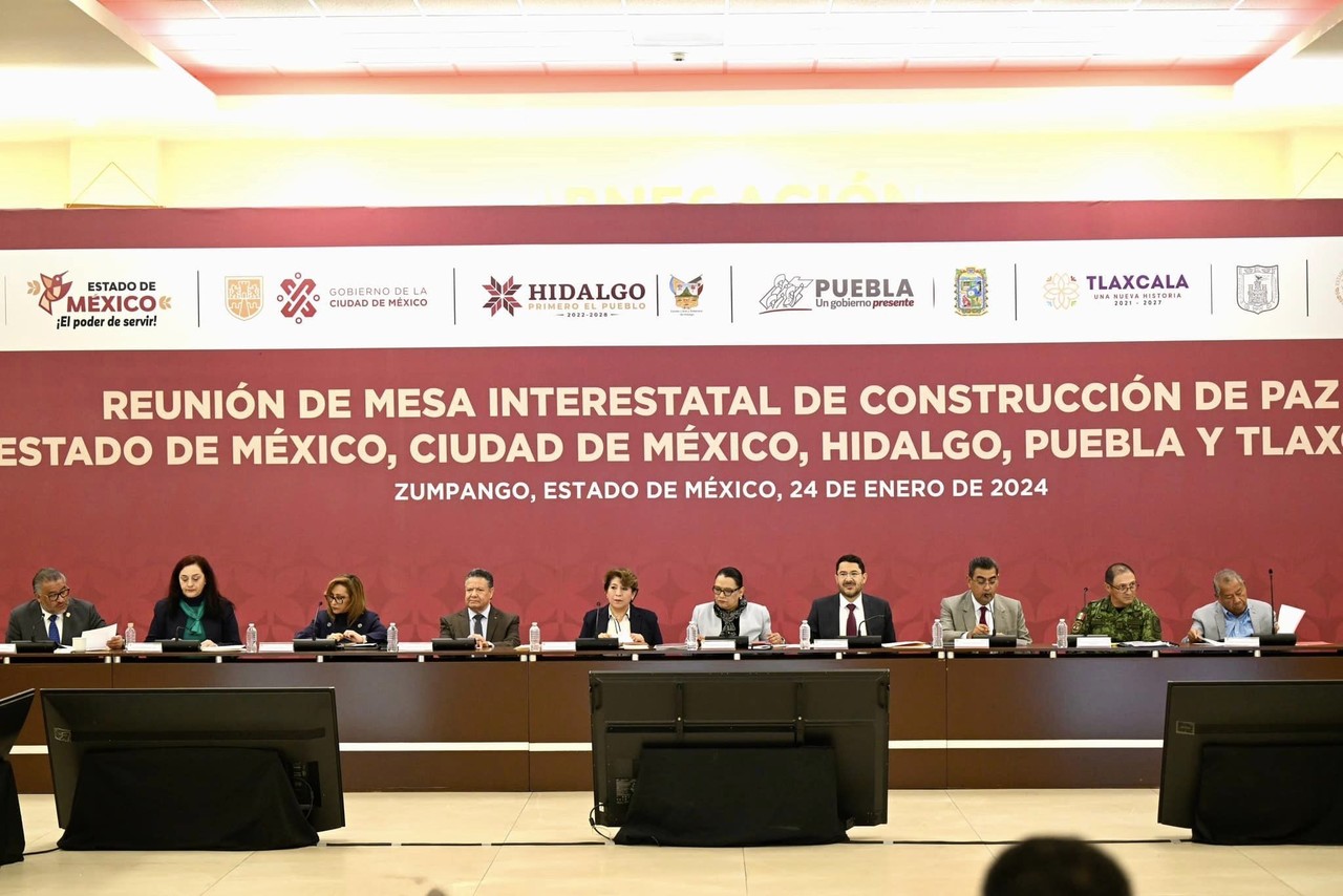 La segunda Mesa Interestatal de Construcción de Paz sumó a Edomex, CDMX, Hidalgo, Puebla y Tlaxcala. Foto: Gob. de Edomex