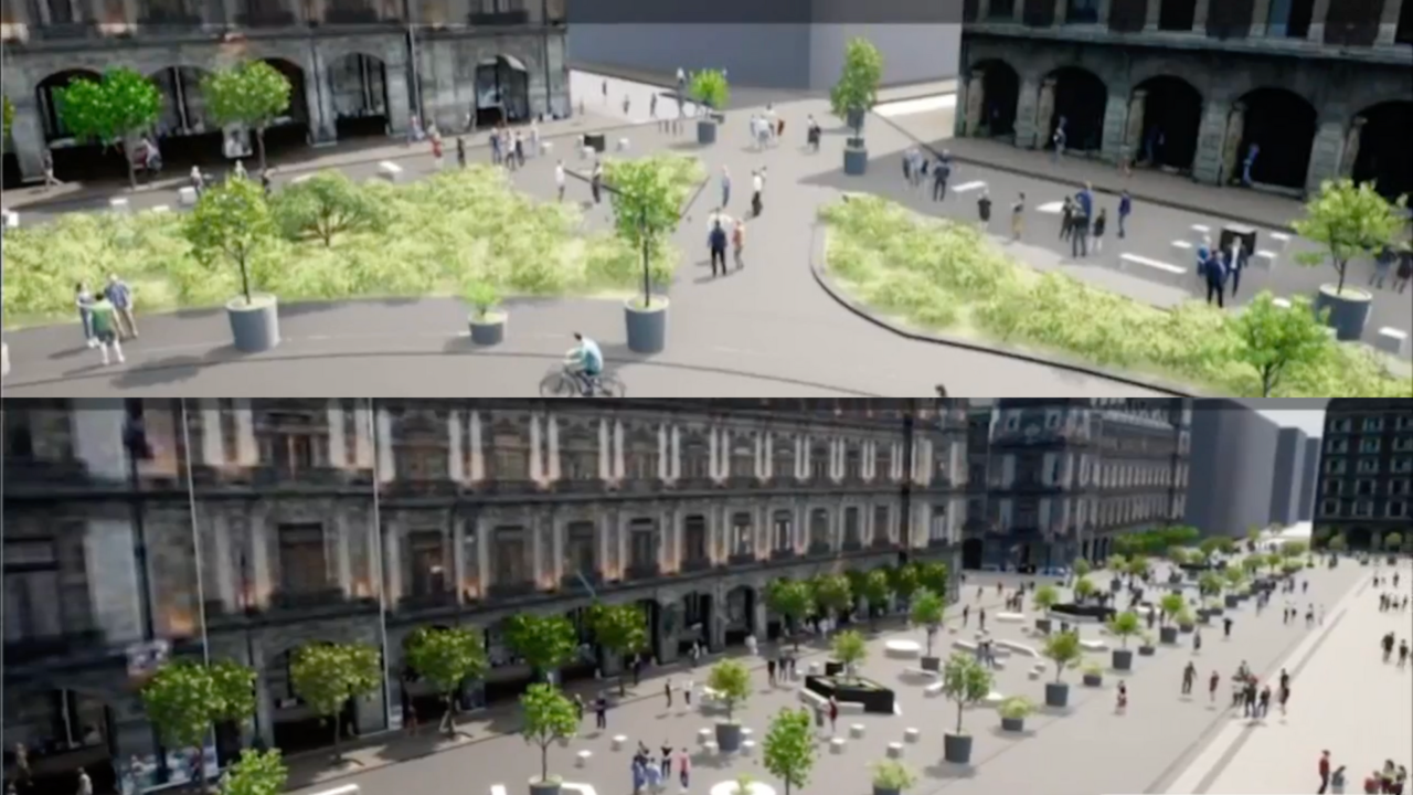 Así se verá el nuevo Zócalo peatonal. Foto: Gobierno de la CDMX