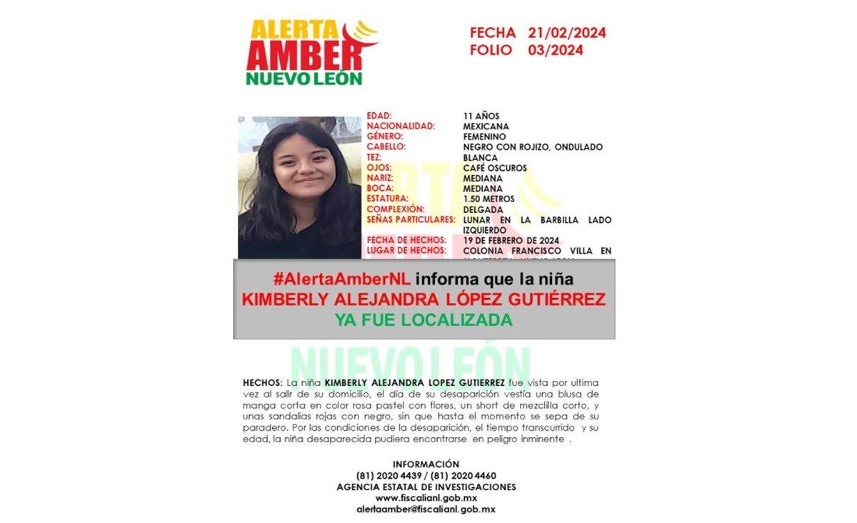 Localizan a Kimberly Alejandra de 11años; desactivan la Alerta Amber