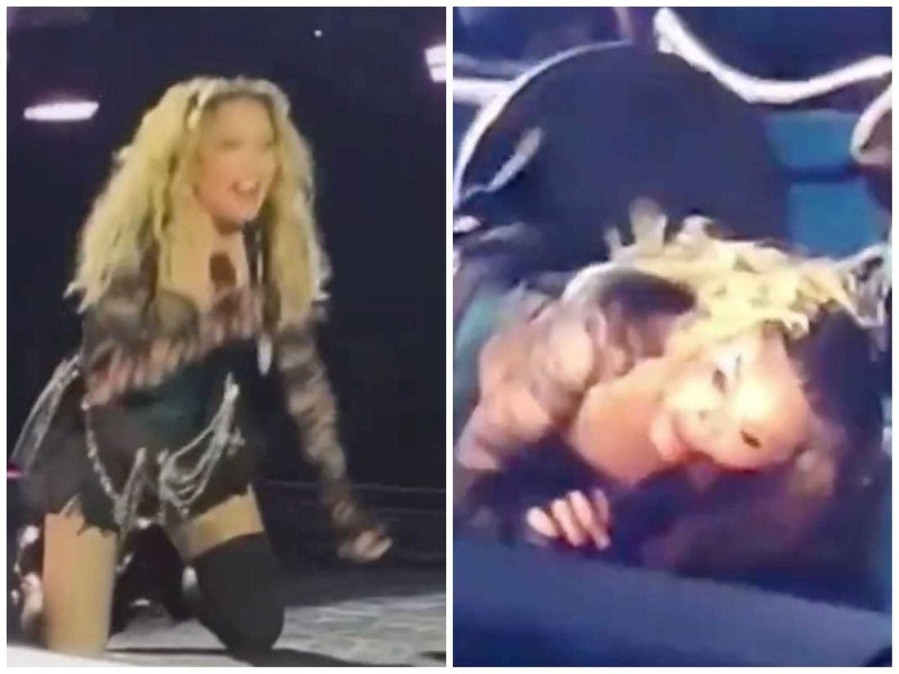 Madonna cae de silla durante concierto... ¡la estaban arrastrando! (VIDEO)