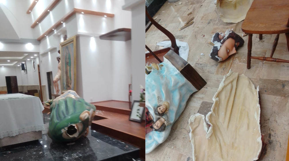 Un sujeto ingresó a la parroquia y causó daños a figuras religiosas. (Fotografía: Cortesía)