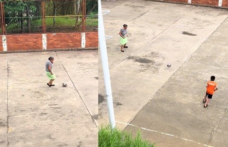 ¡Maradoña! Abuelita sorprende al jugar futbol con su nieto