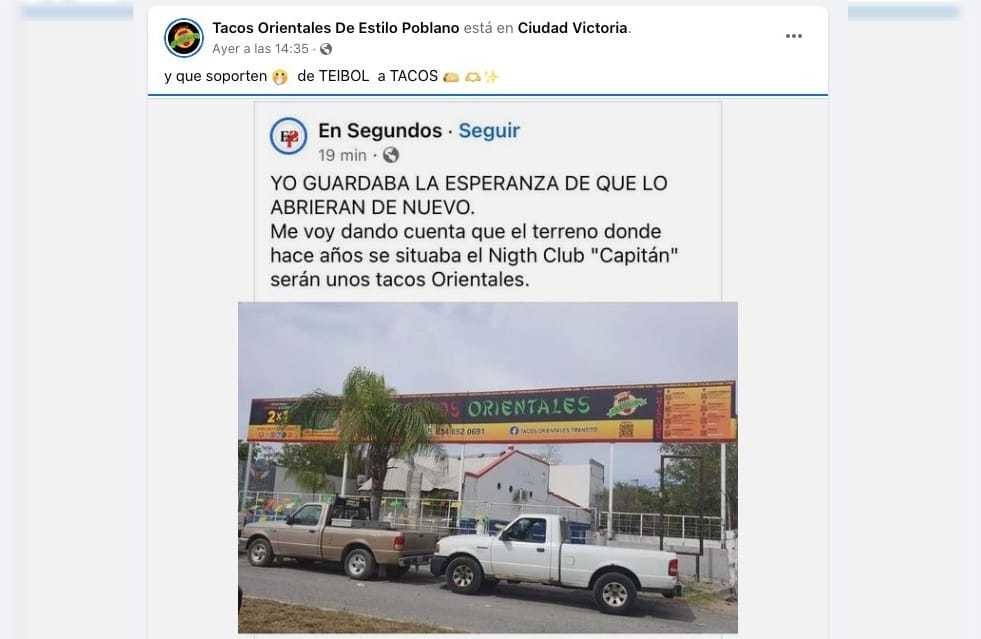 Si te encuentras en Ciudad Victoria, Tamaulipas, no puedes dejar pasar la oportunidad de visitar los Tacos Orientales De Estilo Poblano. Foto: Facebook.