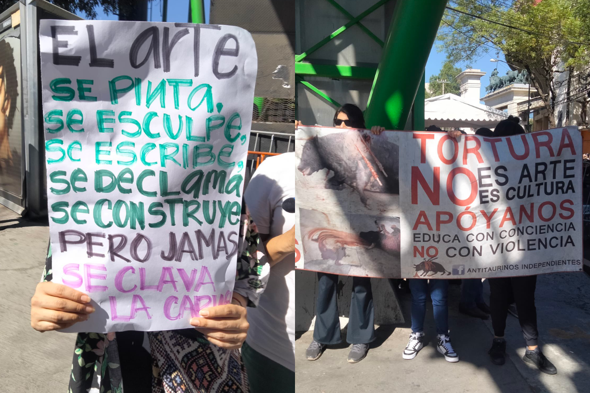 Activistas se manifiestan de forma pacífica contra las corridas de toros en CDMX