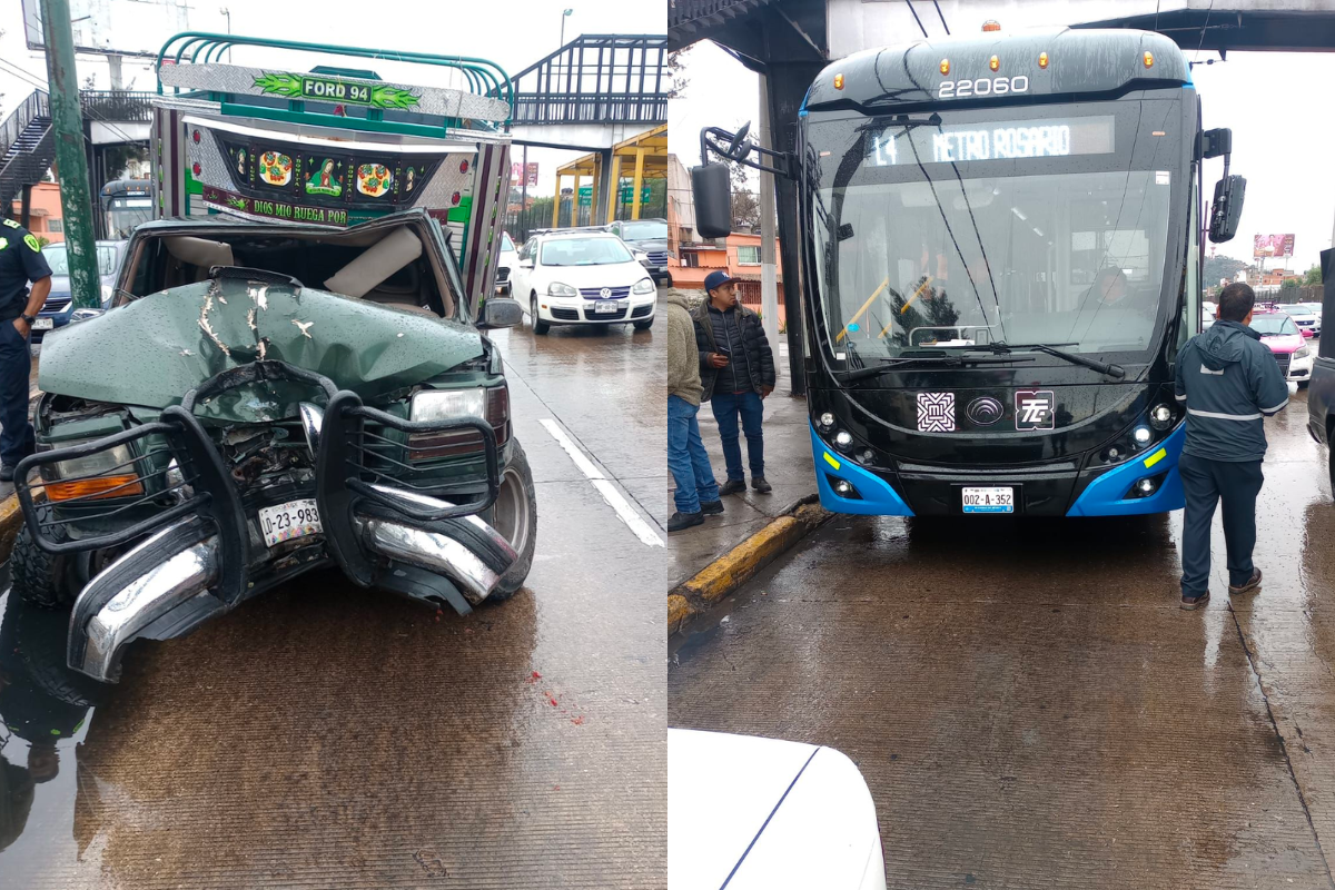 Conductor de camioneta choca a Trolebús y lo proyecta contra poste de concreto. Foto: Ramón Ramírez
