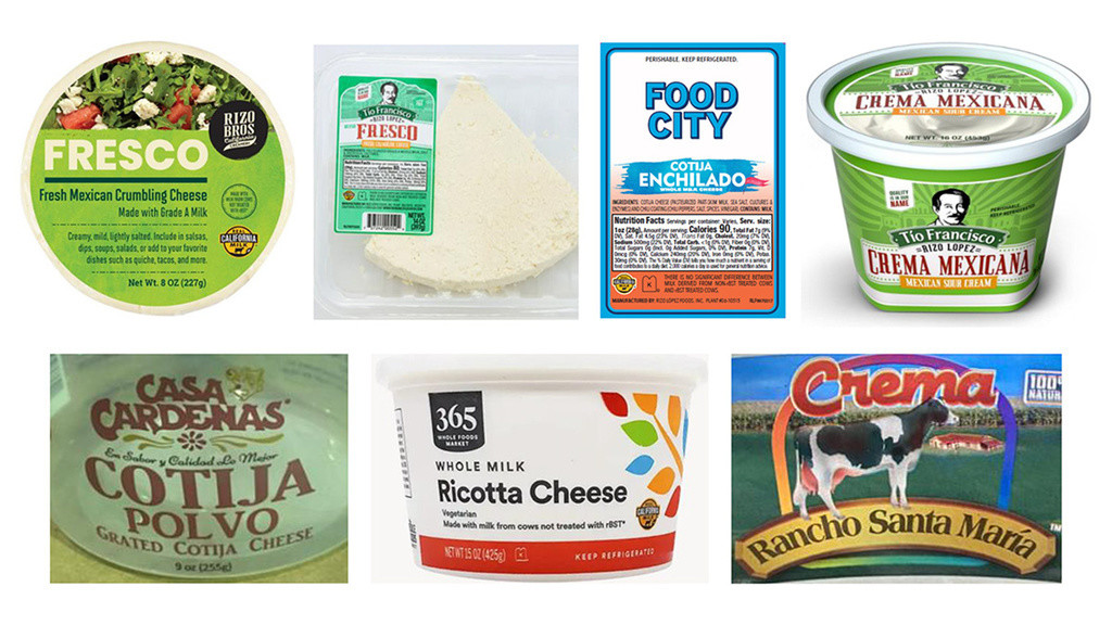 Se muestran marcas de queso retiradas debido a un brote de intoxicación alimentaria por listeria, que ya ha durado una década y que ha provocado la muerte de dos personas y enfermado a más de dos docenas. (CDC vía AP)