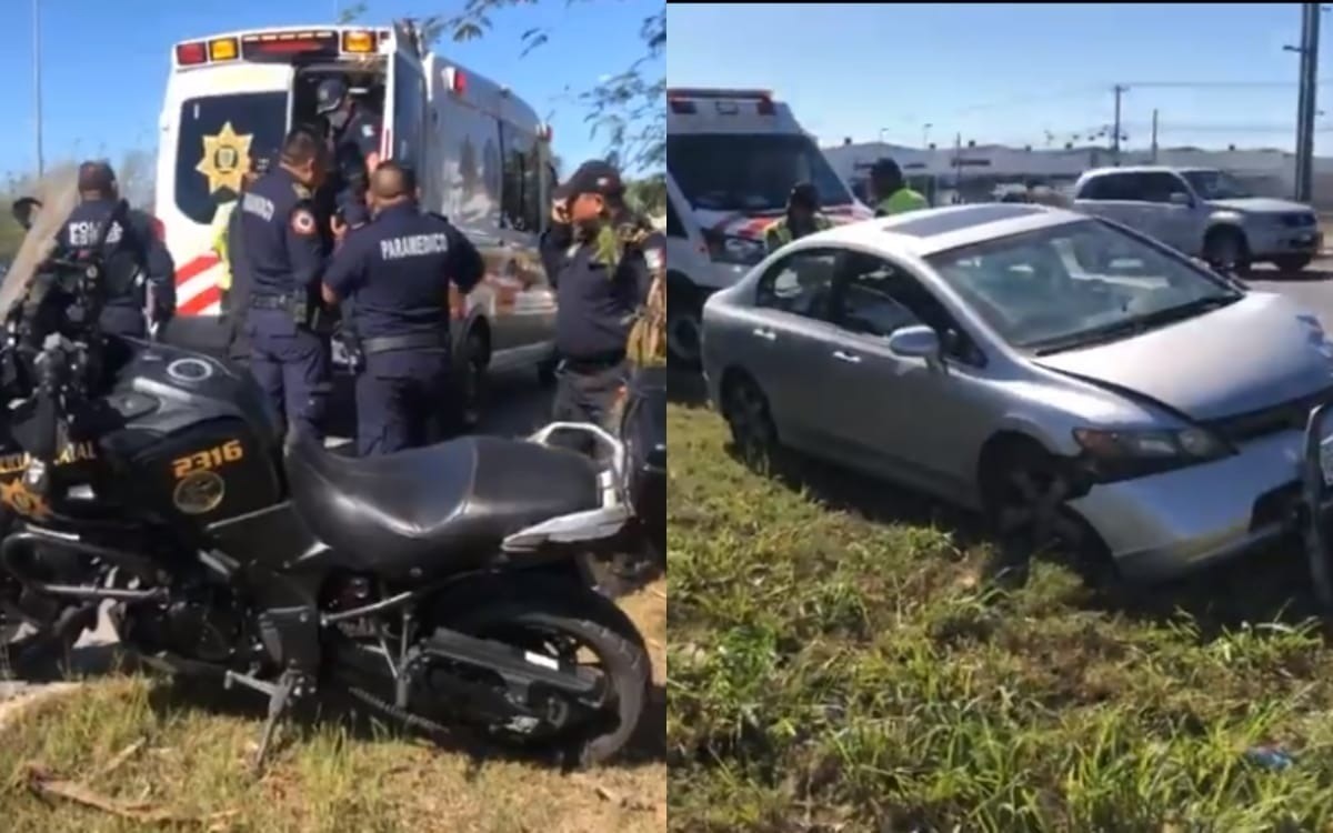 Las autoridades se encuentran investigando el choque que involucró a un vehículo tipo Honda y un moto policía de la SSP Foto: Redes sociales