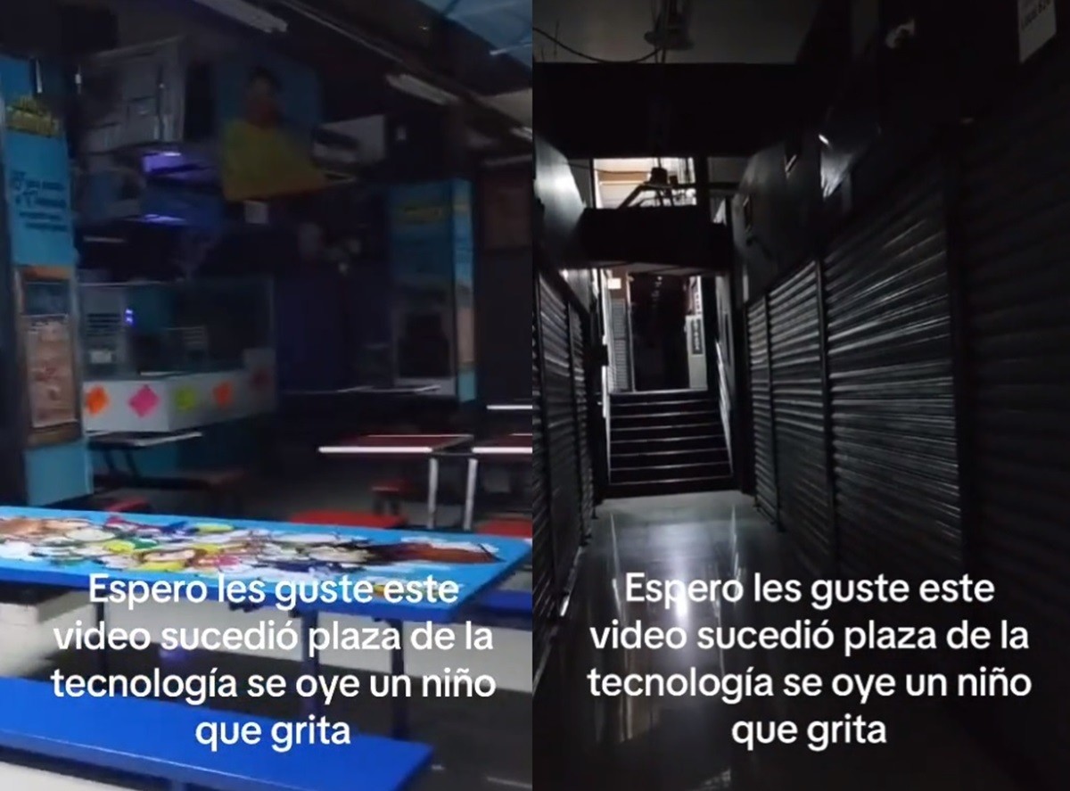 Un guardia de seguridad captó el sonido de un niño llorando y gritando en los pasillos de la Plaza de la Tecnología en Monterrey en momentos que se encontraba cerrada; presuntamente un hecho paranormal. TikTok @ivandeterroralmáximo Foto: TikTok