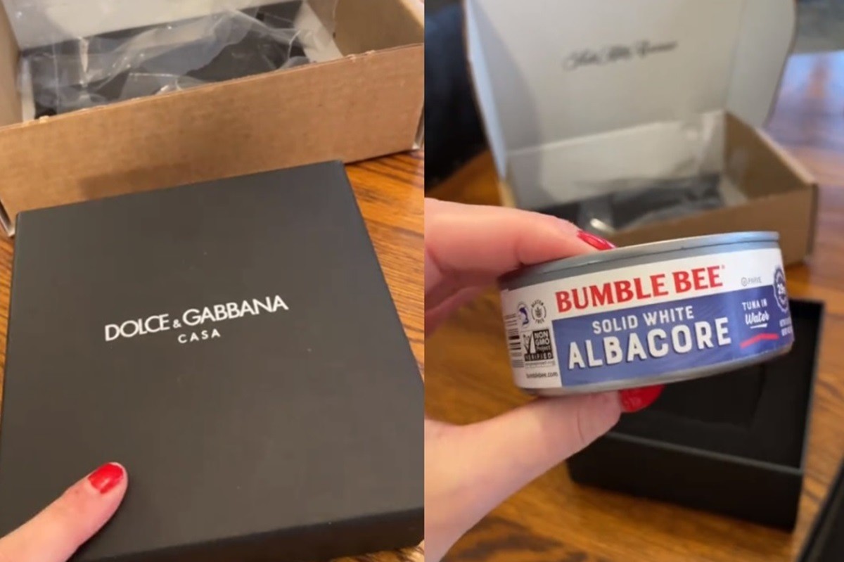 Compra mujer cenicero Dolce & Gabbana en línea, le mandan lata de atún