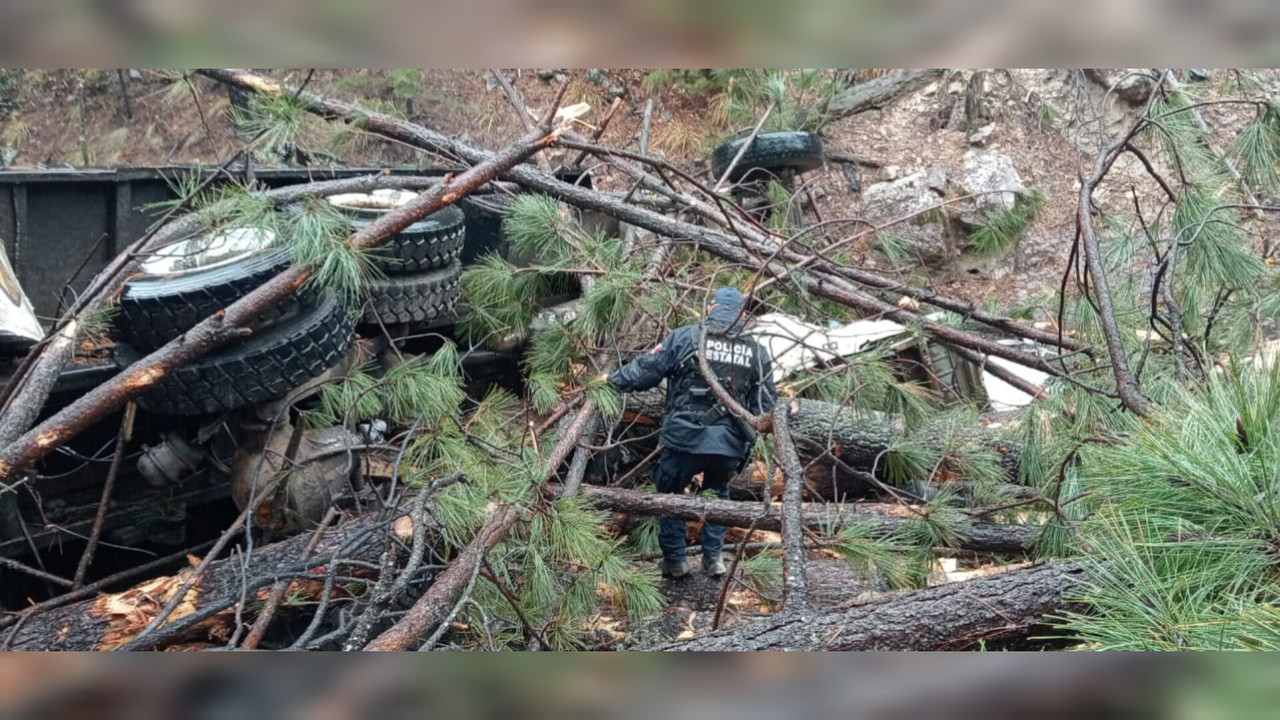 Muere chofer de camión de carga al volcar en la sierra de Santiago Papasquiaro