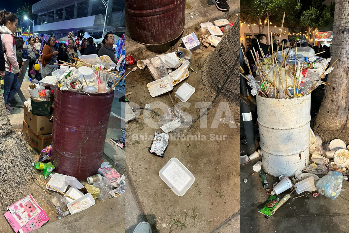 Derrame de basura en el carnaval de La Paz. Fotos: Germán Medrano / POSTA BCS