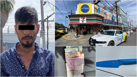 Detienen a hombre por asaltar con cuchillo a tienda de conveniencia en Monterrey